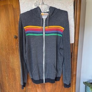 Aviator Nation Charcoal Zip Hoodie Vintage 6 Stripe XXL